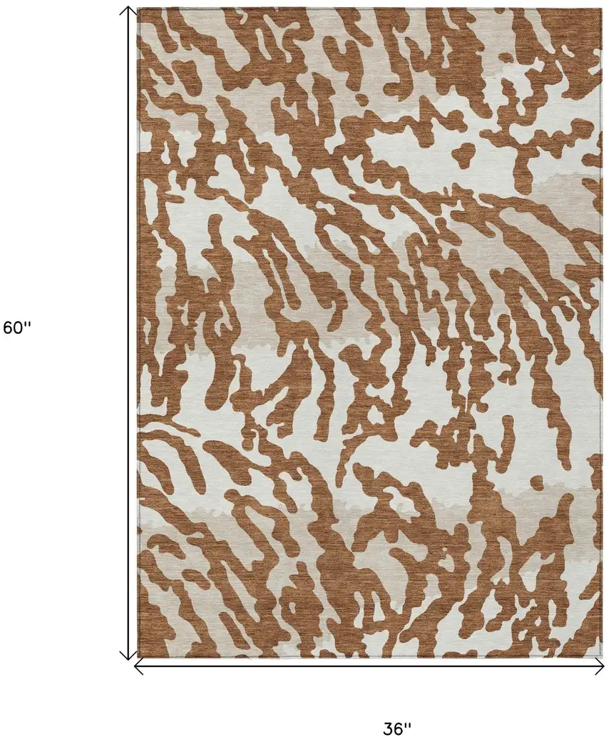 Brown Beige And Ivory Animal Print Washable Indoor Outdoor Area Rug Photo 3