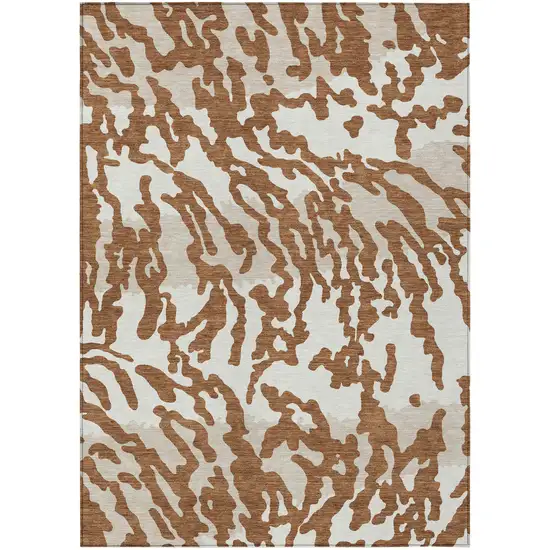 Brown Beige And Ivory Animal Print Washable Indoor Outdoor Area Rug Photo 2