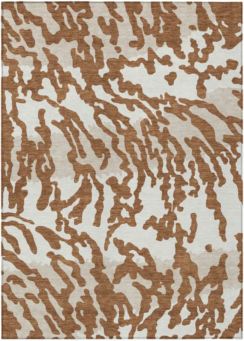 Brown Beige And Ivory Animal Print Washable Indoor Outdoor Area Rug Photo 2
