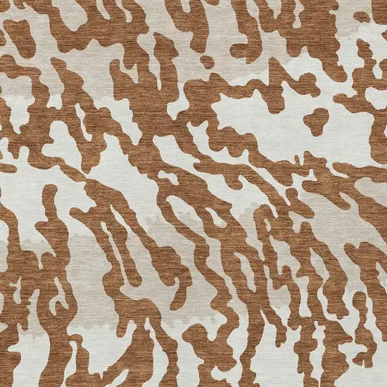 Brown Beige And Ivory Animal Print Washable Indoor Outdoor Area Rug Photo 6