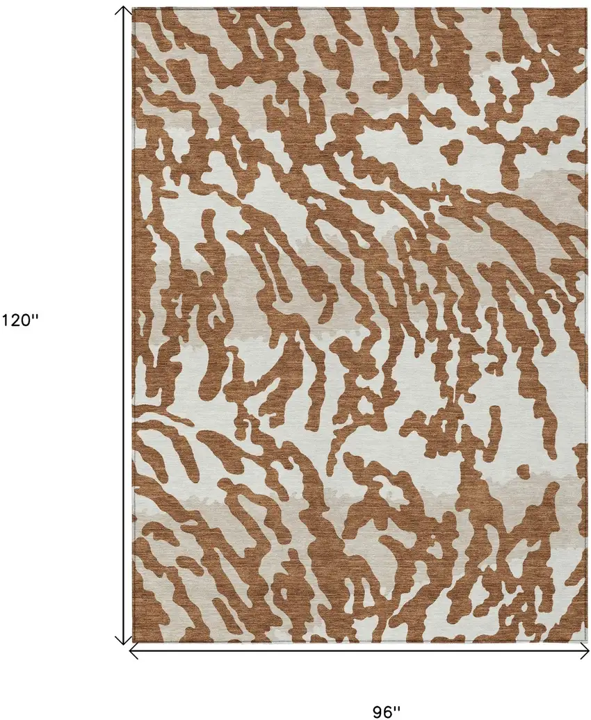 Brown Beige And Ivory Animal Print Washable Indoor Outdoor Area Rug Photo 3