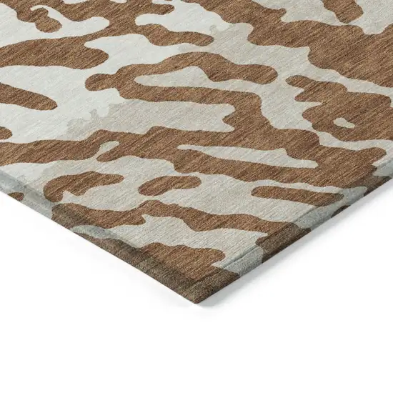Brown Beige And Ivory Animal Print Washable Indoor Outdoor Area Rug Photo 5