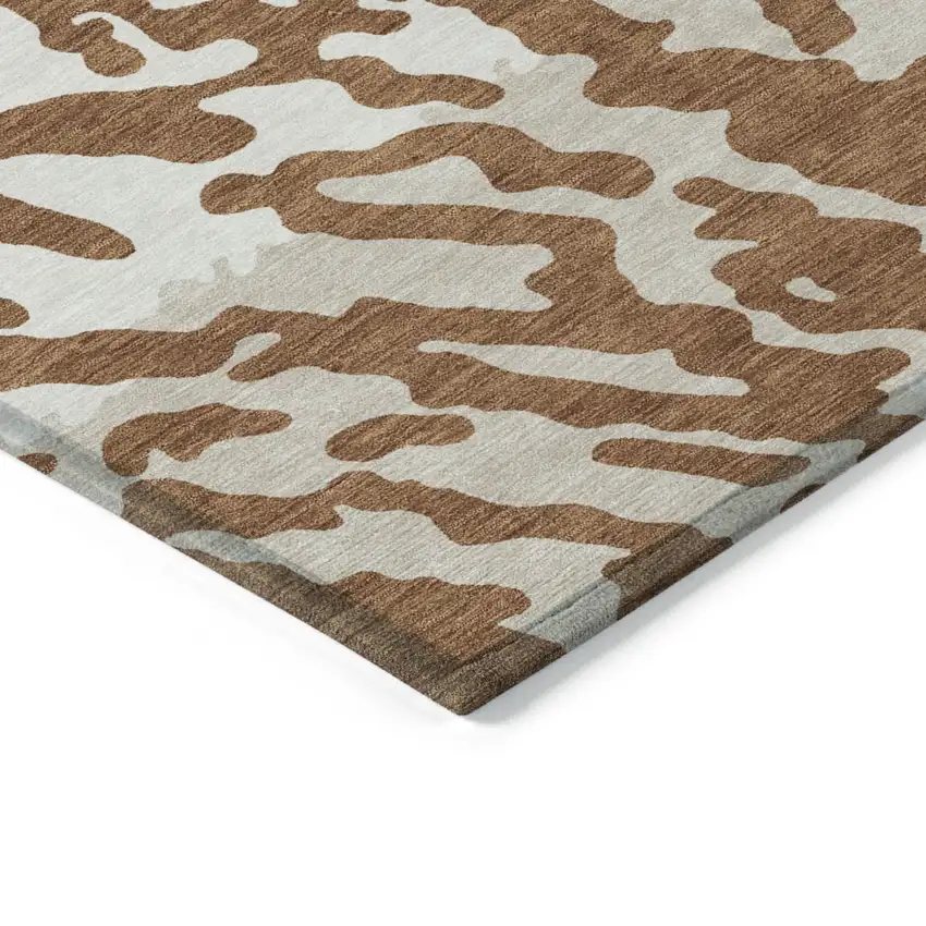Brown Beige And Ivory Animal Print Washable Indoor Outdoor Area Rug Photo 5