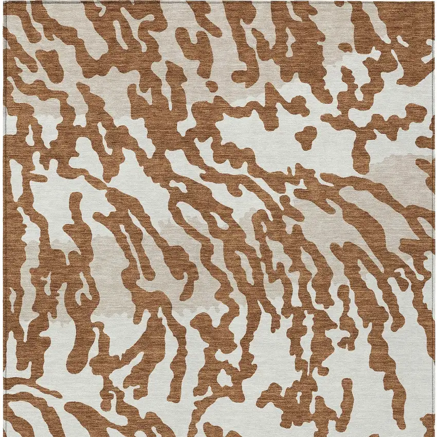 Brown Beige And Ivory Animal Print Washable Indoor Outdoor Area Rug Photo 6