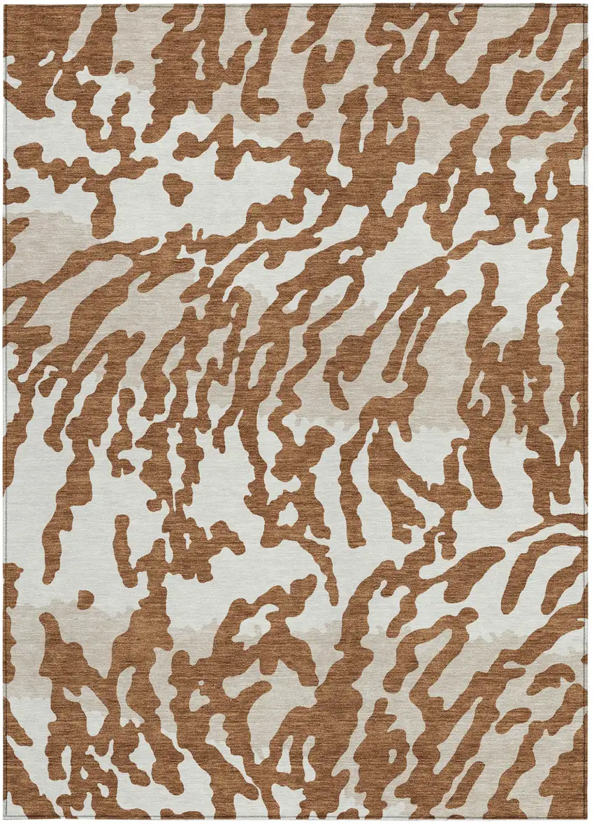 Brown Beige And Ivory Animal Print Washable Indoor Outdoor Area Rug Photo 7