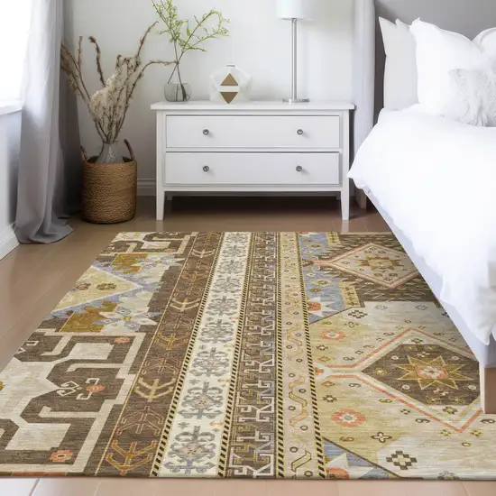 Brown Beige And Ivory Aztec Washable Indoor Outdoor Area Rug Photo 9