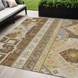 Photo of Brown Beige And Ivory Aztec Washable Indoor Outdoor Area Rug