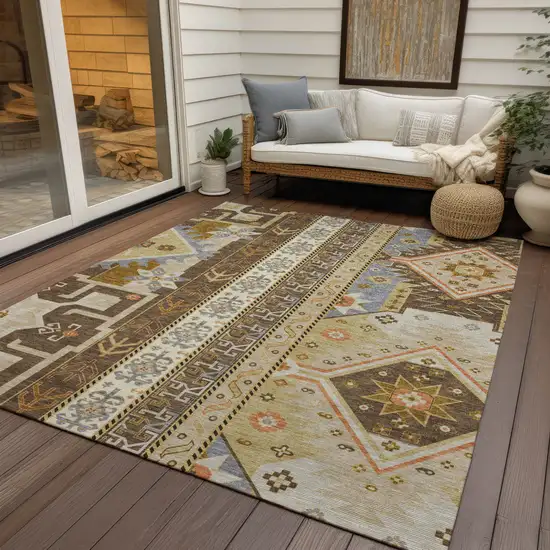 Brown Beige And Ivory Aztec Washable Indoor Outdoor Area Rug Photo 8
