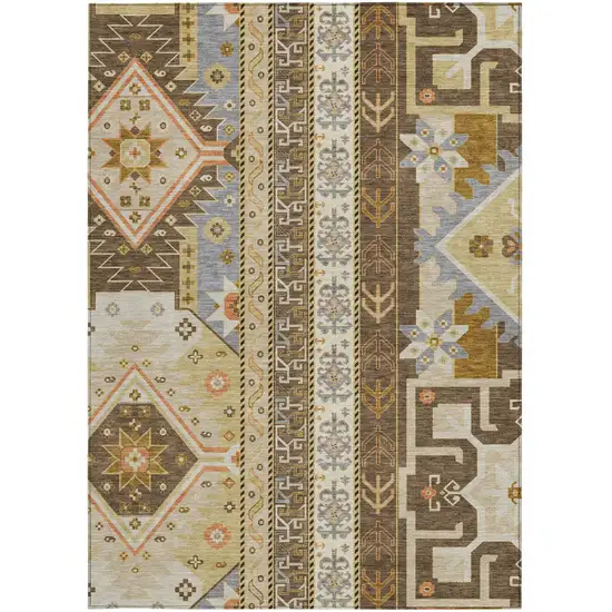 Brown Beige And Ivory Aztec Washable Indoor Outdoor Area Rug Photo 6