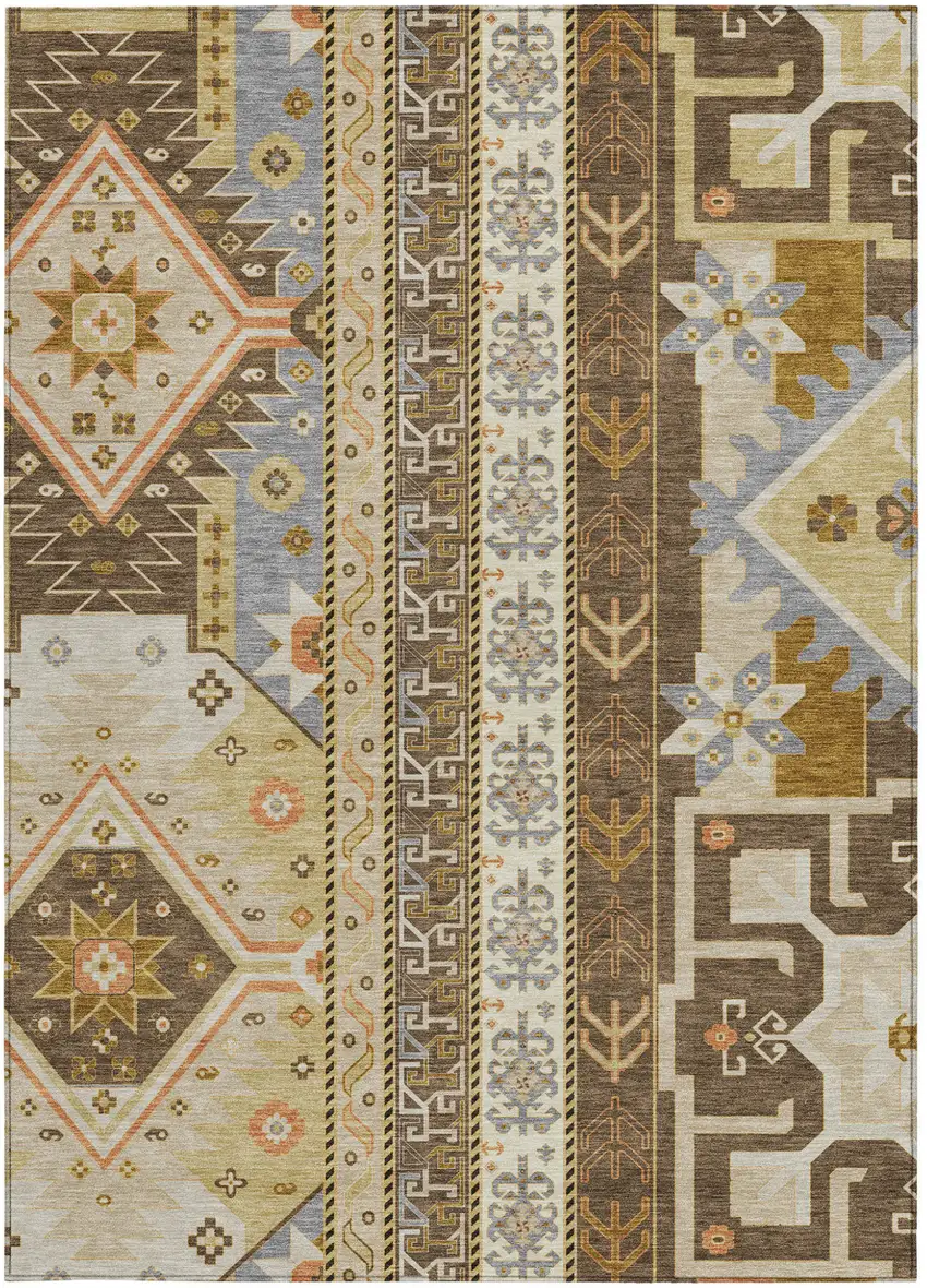 Brown Beige And Ivory Aztec Washable Indoor Outdoor Area Rug Photo 6