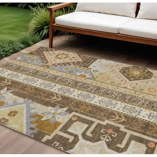 Brown Beige And Ivory Aztec Washable Indoor Outdoor Area Rug Photo 1