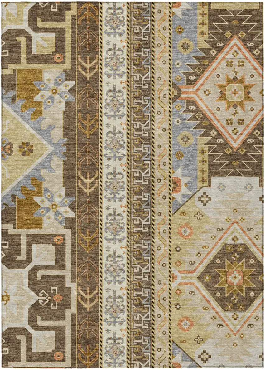 Brown Beige And Ivory Aztec Washable Indoor Outdoor Area Rug Photo 2