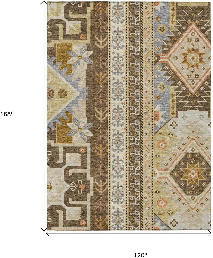 Brown Beige And Ivory Aztec Washable Indoor Outdoor Area Rug Photo 3