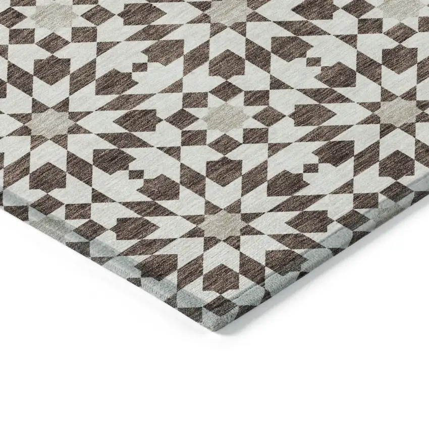 Brown Beige And Ivory Floral Medallion Washable Indoor Outdoor Area Rug Photo 3