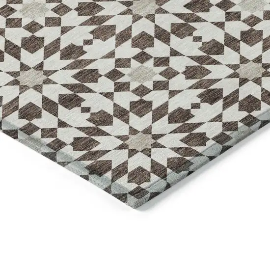 Brown Beige And Ivory Floral Medallion Washable Indoor Outdoor Area Rug Photo 3