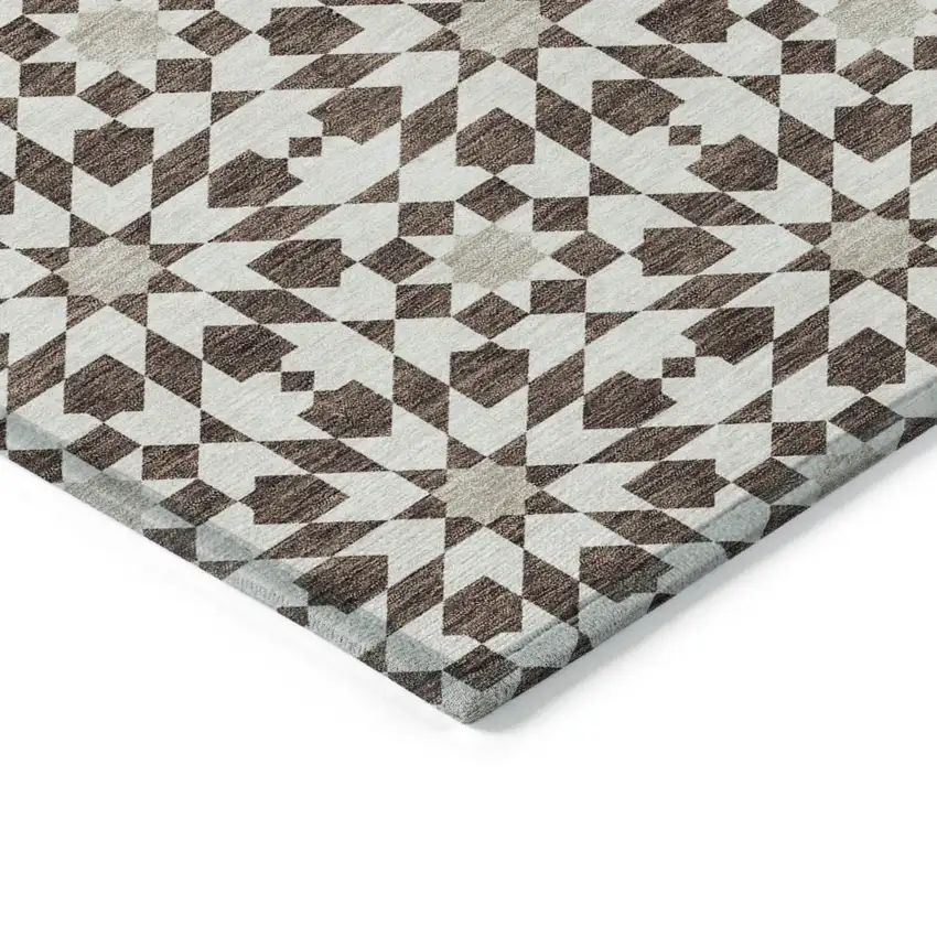 Brown Beige And Ivory Floral Medallion Washable Indoor Outdoor Area Rug Photo 3