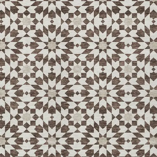 Brown Beige And Ivory Floral Medallion Washable Indoor Outdoor Area Rug Photo 4