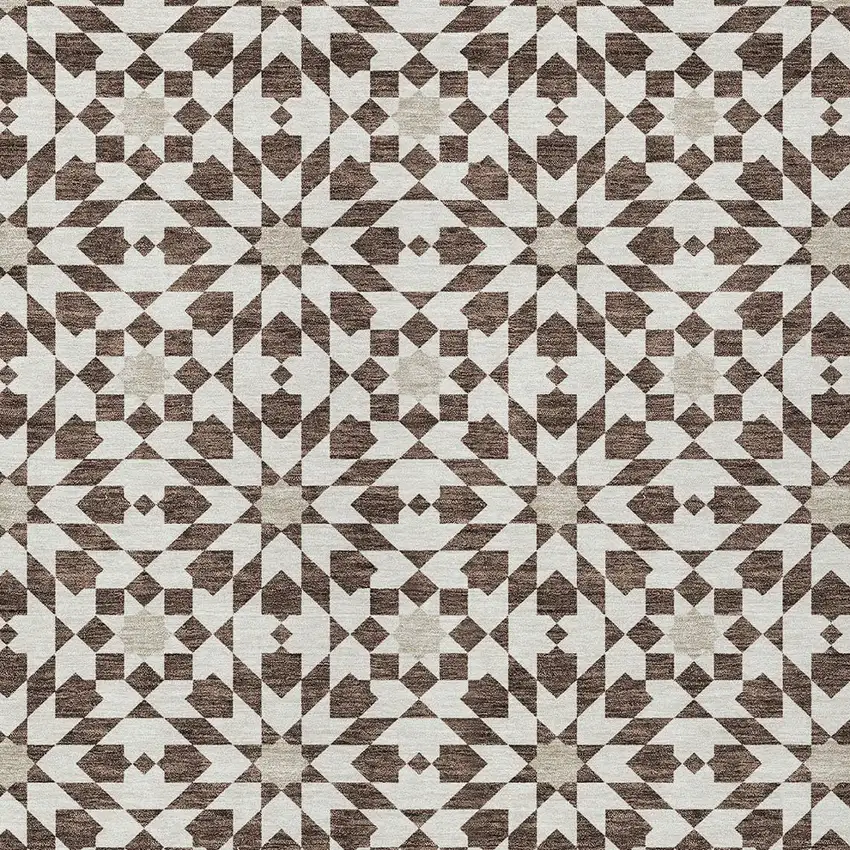 Brown Beige And Ivory Floral Medallion Washable Indoor Outdoor Area Rug Photo 4