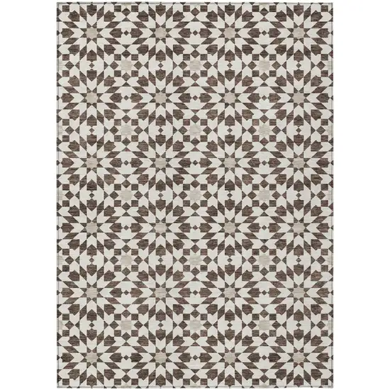Brown Beige And Ivory Floral Medallion Washable Indoor Outdoor Area Rug Photo 2