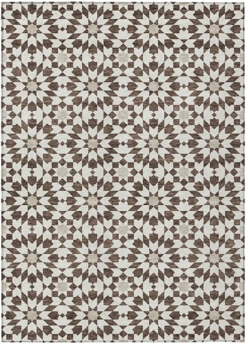 Brown Beige And Ivory Floral Medallion Washable Indoor Outdoor Area Rug Photo 2