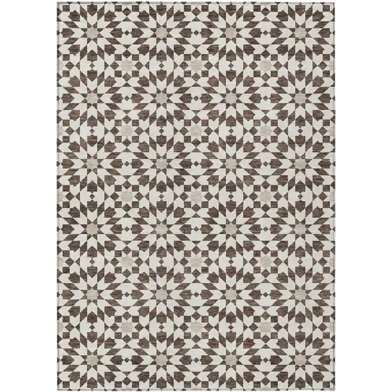 Brown Beige And Ivory Floral Medallion Washable Indoor Outdoor Area Rug Photo 2
