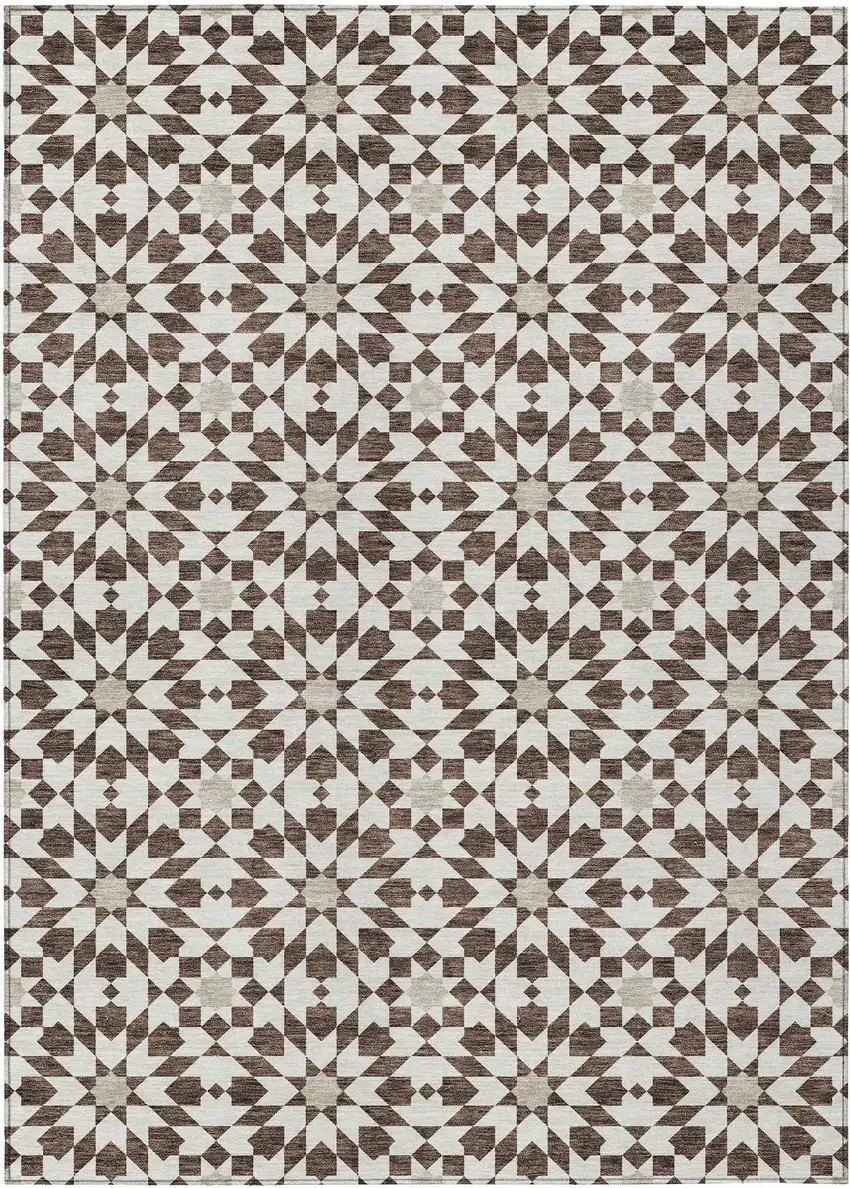 Brown Beige And Ivory Floral Medallion Washable Indoor Outdoor Area Rug Photo 2
