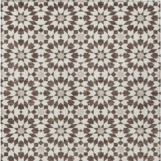 Brown Beige And Ivory Floral Medallion Washable Indoor Outdoor Area Rug Photo 5