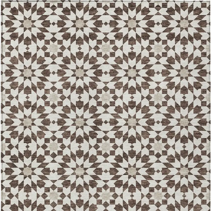Brown Beige And Ivory Floral Medallion Washable Indoor Outdoor Area Rug Photo 5