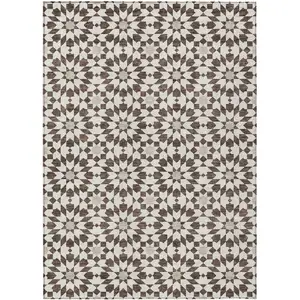 Photo of Brown Beige And Ivory Floral Medallion Washable Indoor Outdoor Area Rug