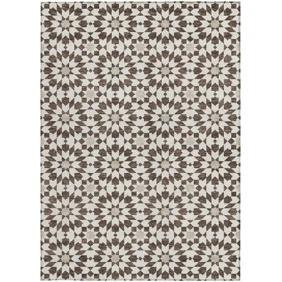 Brown Beige And Ivory Floral Medallion Washable Indoor Outdoor Area Rug Photo 5