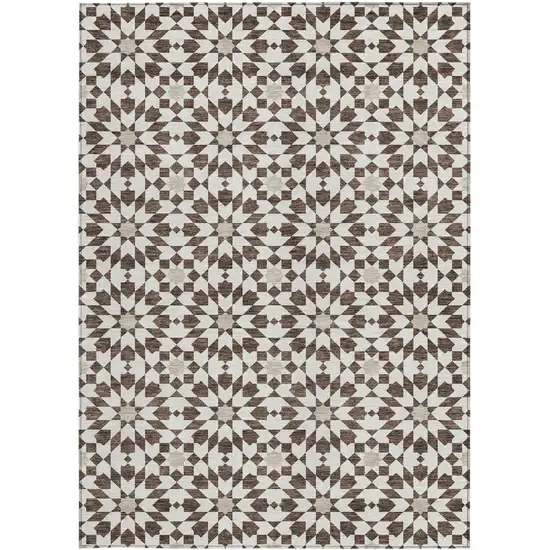 Brown Beige And Ivory Floral Medallion Washable Indoor Outdoor Area Rug Photo 5