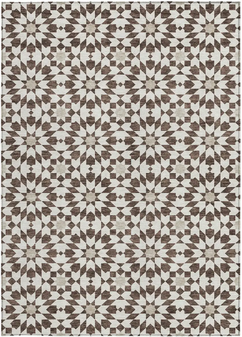 Brown Beige And Ivory Floral Medallion Washable Indoor Outdoor Area Rug Photo 5