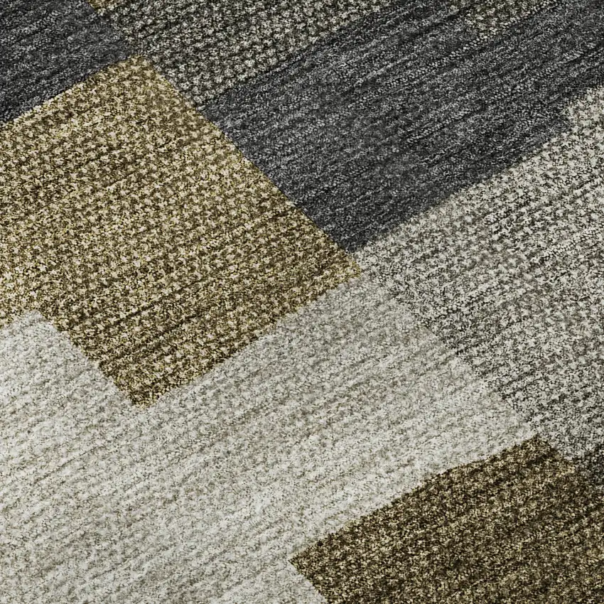 Brown Beige And Ivory Geometric Washable Area Rug With UV Protection Photo 9