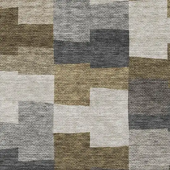Brown Beige And Ivory Geometric Washable Area Rug With UV Protection Photo 2