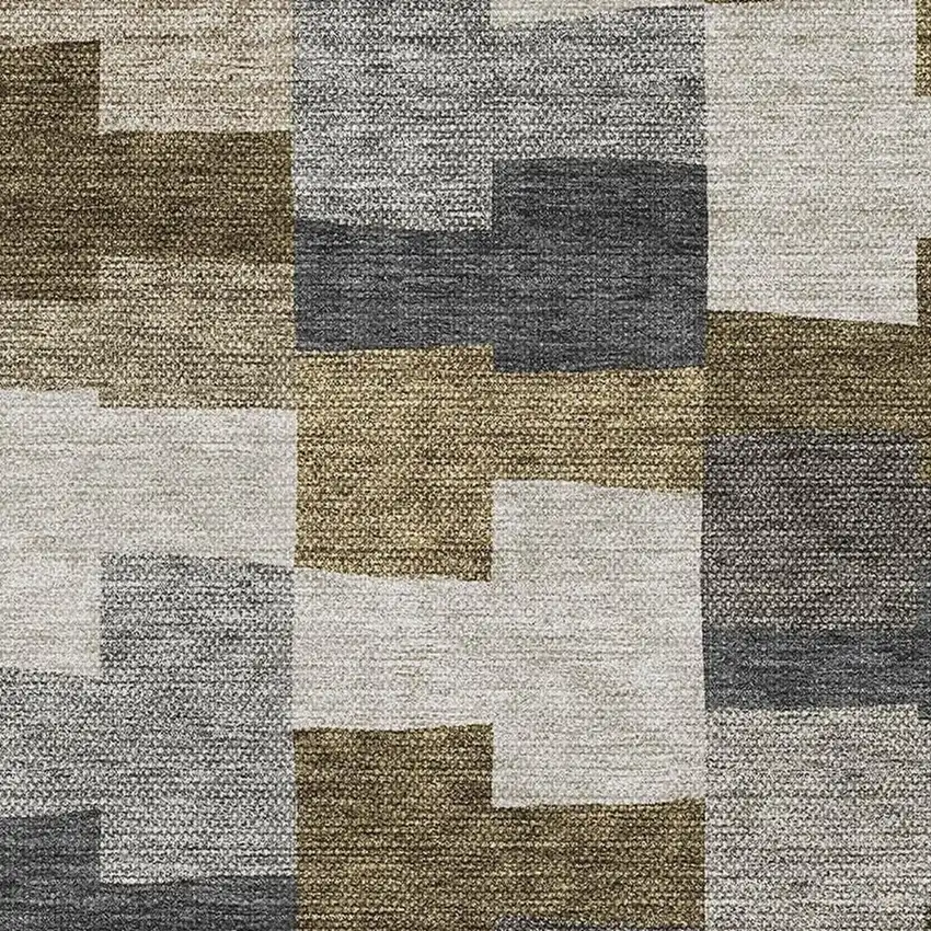 Brown Beige And Ivory Geometric Washable Area Rug With UV Protection Photo 2