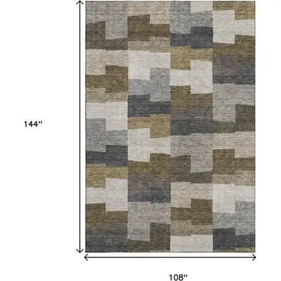 Brown Beige And Ivory Geometric Washable Area Rug With UV Protection Photo 3