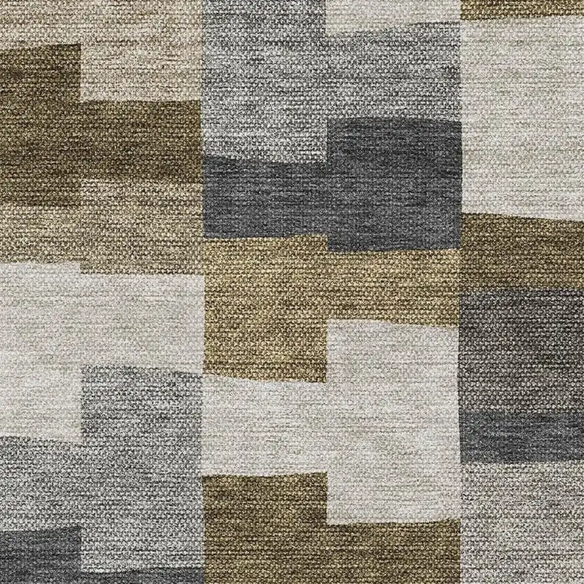 Brown Beige And Ivory Geometric Washable Area Rug With UV Protection Photo 2