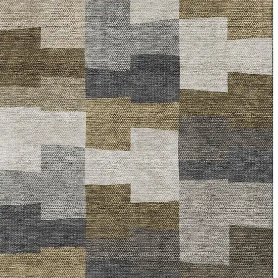 Brown Beige And Ivory Geometric Washable Area Rug With UV Protection Photo 3