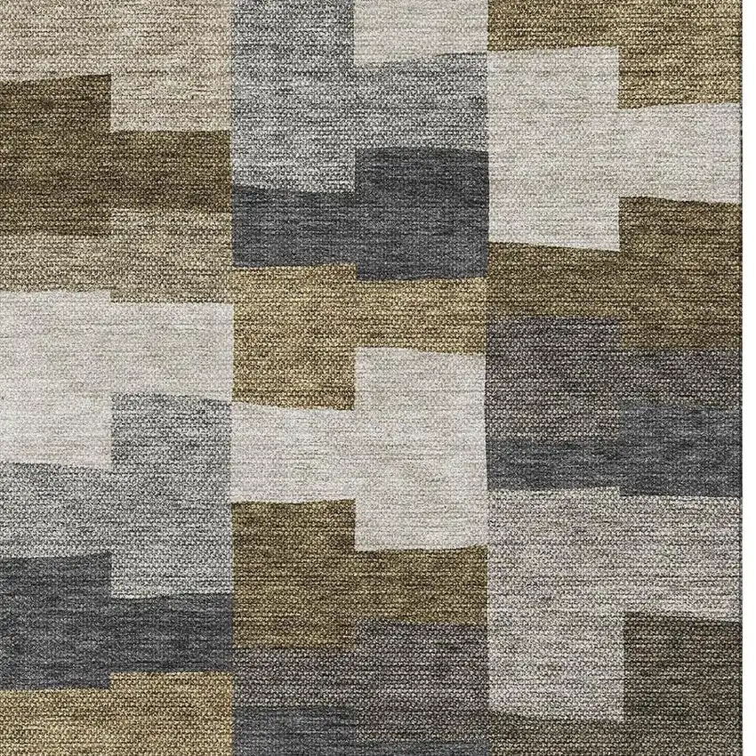 Brown Beige And Ivory Geometric Washable Area Rug With UV Protection Photo 3