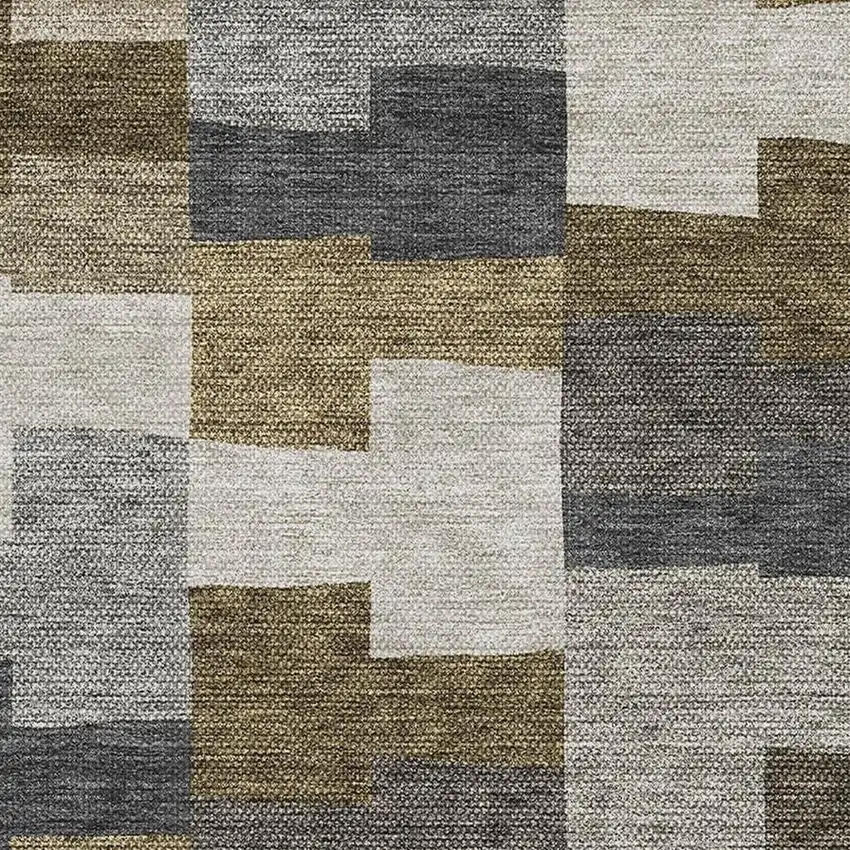 Brown Beige And Ivory Geometric Washable Area Rug With UV Protection Photo 2