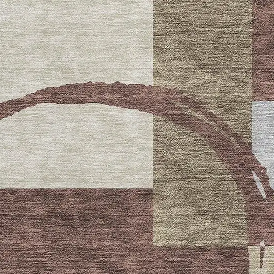 Brown Beige And Ivory Geometric Washable Area Rug With UV Protection Photo 2