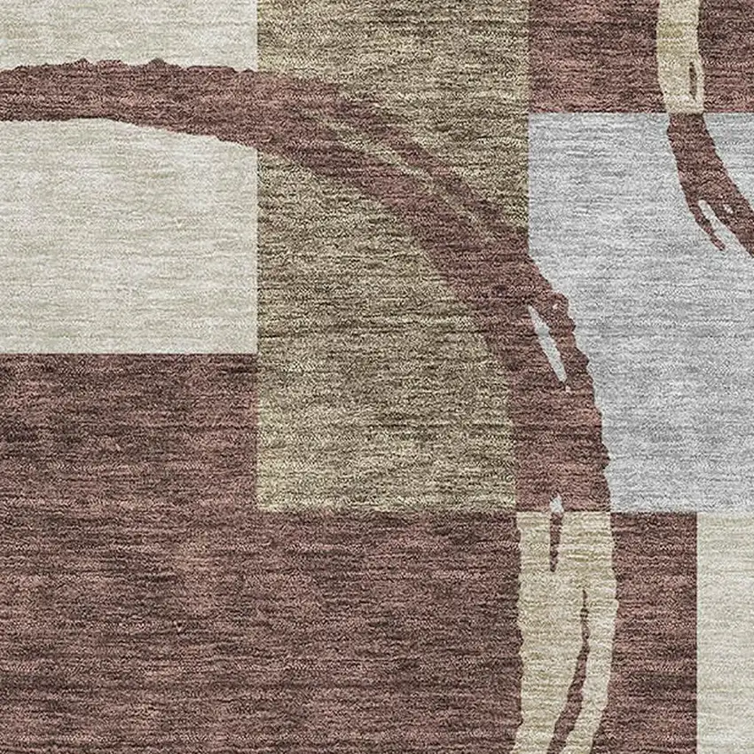 Brown Beige And Ivory Geometric Washable Area Rug With UV Protection Photo 3