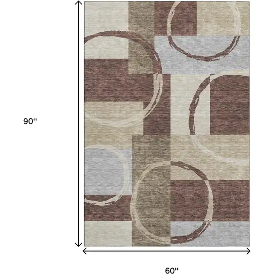 Brown Beige And Ivory Geometric Washable Area Rug With UV Protection Photo 9