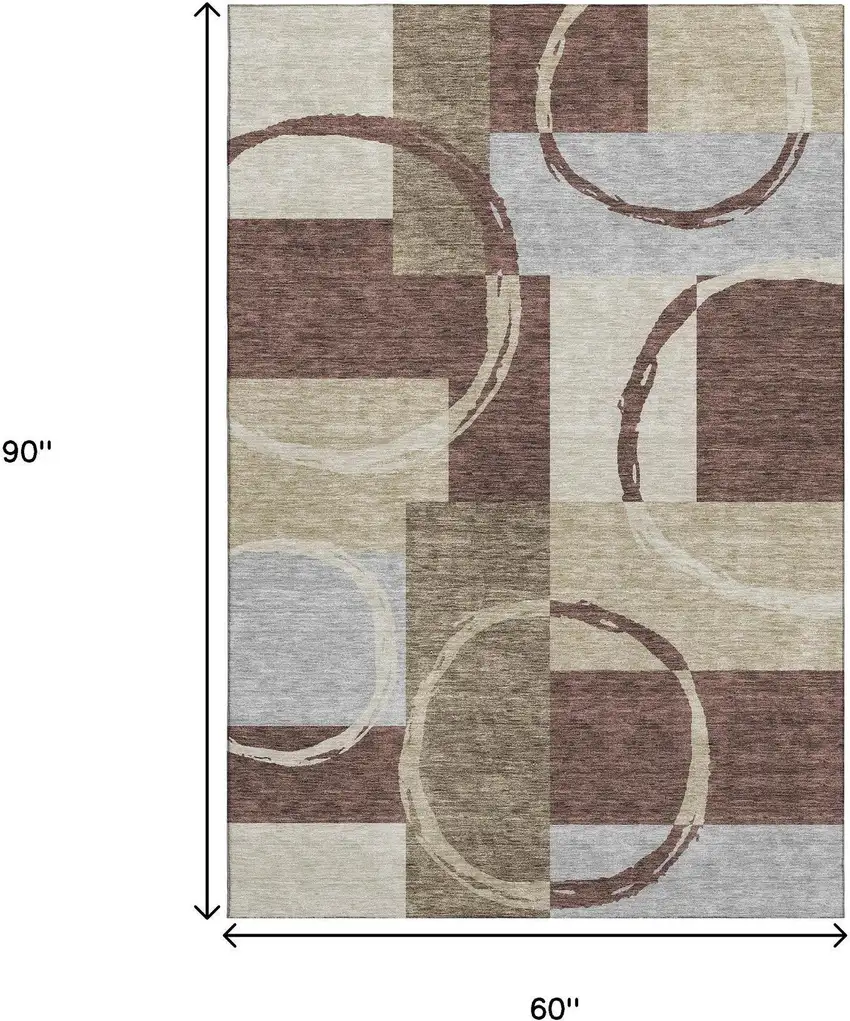 Brown Beige And Ivory Geometric Washable Area Rug With UV Protection Photo 9