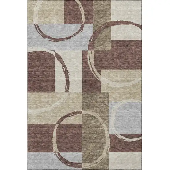 Brown Beige And Ivory Geometric Washable Area Rug With UV Protection Photo 3