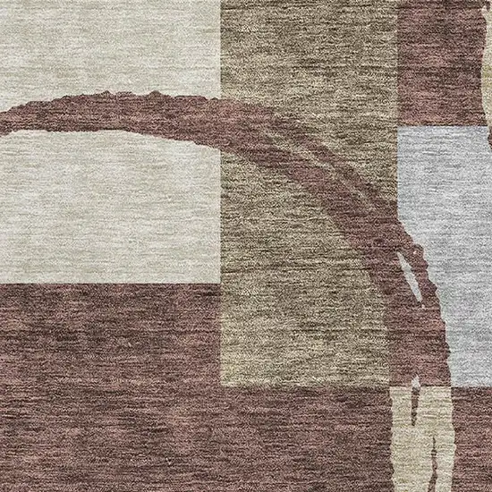 Brown Beige And Ivory Geometric Washable Area Rug With UV Protection Photo 2