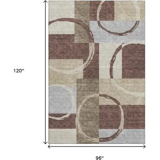Brown Beige And Ivory Geometric Washable Area Rug With UV Protection Photo 9