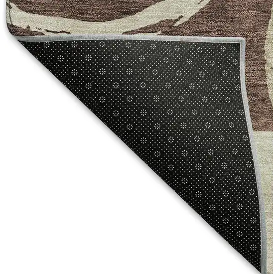 Brown Beige And Ivory Geometric Washable Area Rug With UV Protection Photo 6