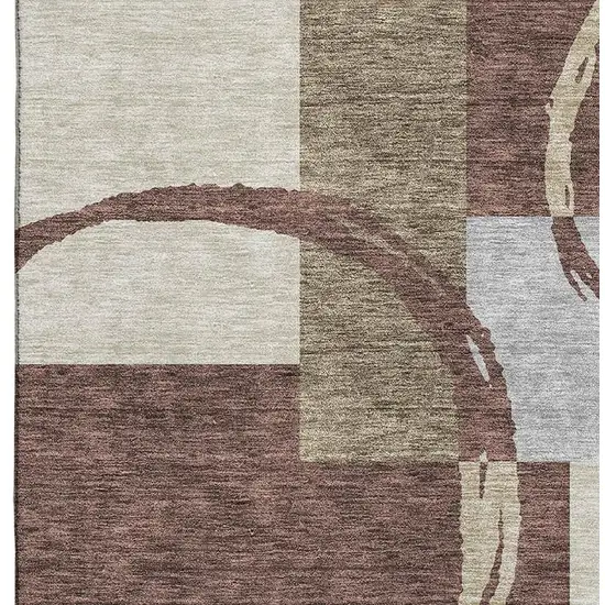 Brown Beige And Ivory Geometric Washable Area Rug With UV Protection Photo 2