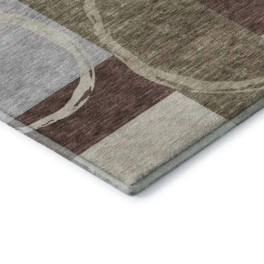 Brown Beige And Ivory Geometric Washable Area Rug With UV Protection Photo 6